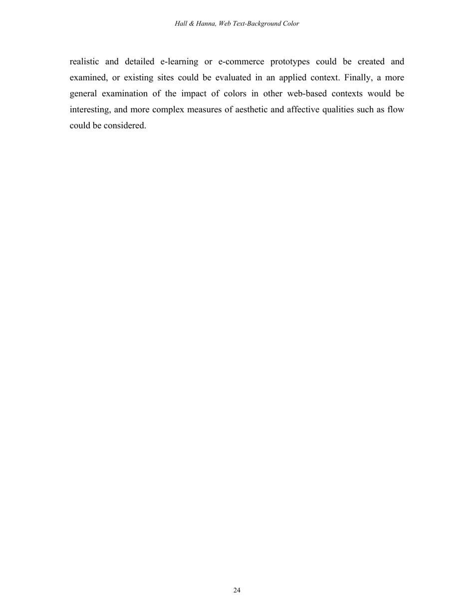 The Impact of Web Page Text-Background Color Combinations on Readability, Retention, Aesthetics, and Behavioral Intention - Richard H. Hall, Patrick Hanna - Missouri, Page 24