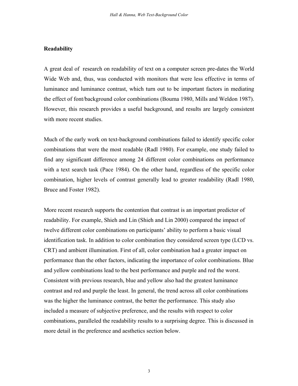 The Impact of Web Page Text-Background Color Combinations on Readability, Retention, Aesthetics, and Behavioral Intention - Richard H. Hall, Patrick Hanna - Missouri, Page 3