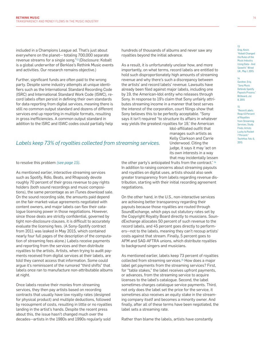 Fair Music: Transparency and Payment Flows in the Music Industry - Recommendations to Increase Transparency, Reduce Friction, and Promote Fairness in the Music Industry - Massachusetts, Page 14