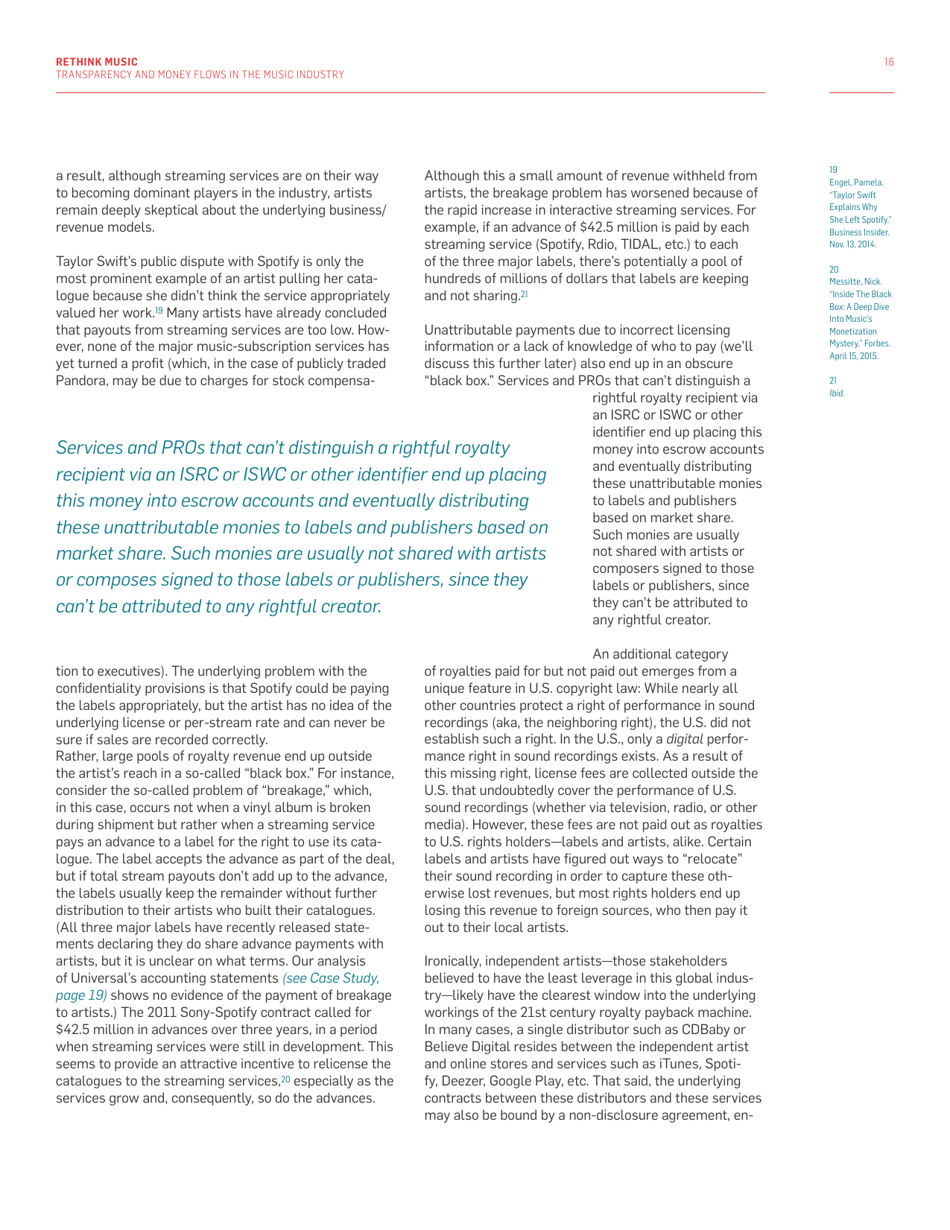 Fair Music: Transparency and Payment Flows in the Music Industry - Recommendations to Increase Transparency, Reduce Friction, and Promote Fairness in the Music Industry - Massachusetts, Page 16