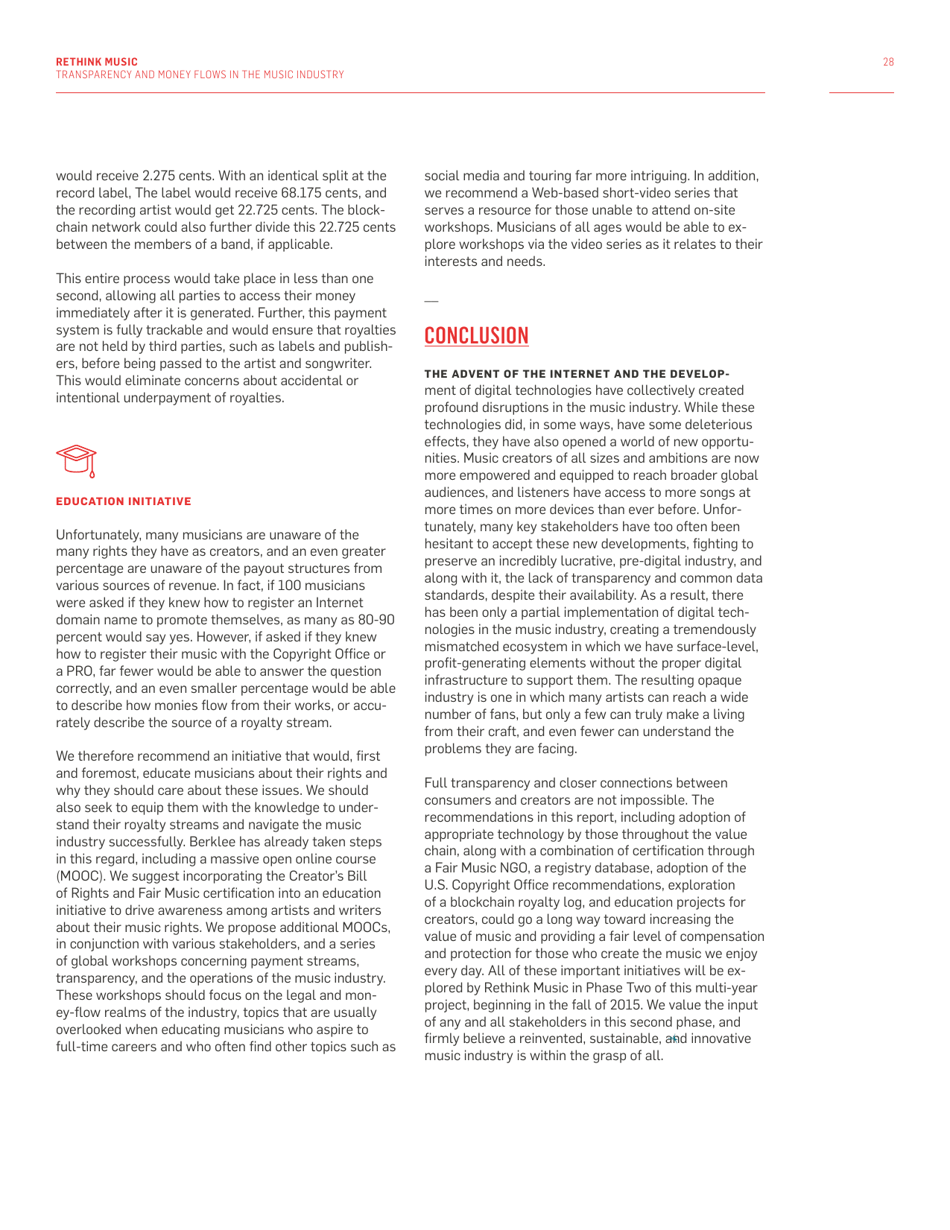 Fair Music: Transparency and Payment Flows in the Music Industry - Recommendations to Increase Transparency, Reduce Friction, and Promote Fairness in the Music Industry - Massachusetts, Page 28