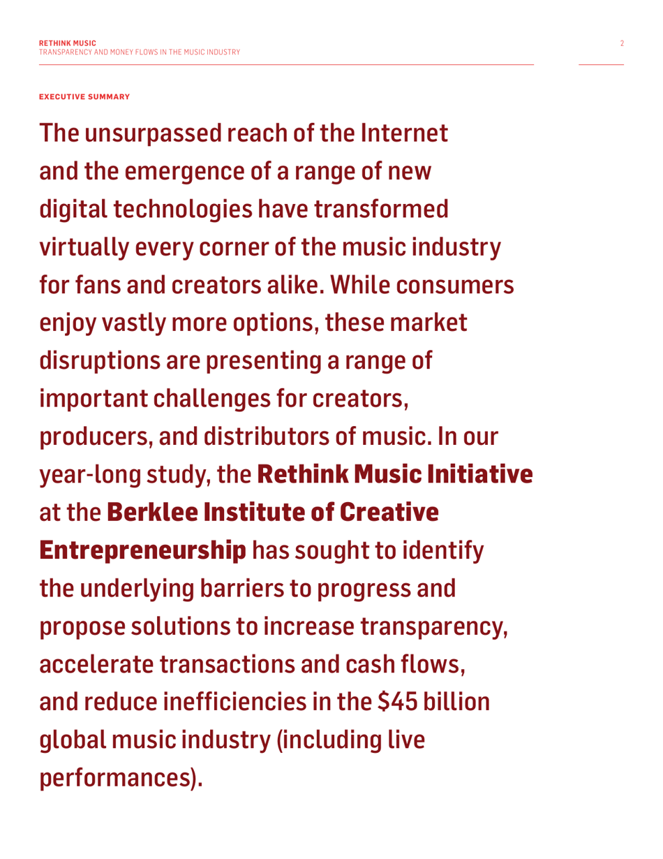 Fair Music: Transparency and Payment Flows in the Music Industry - Recommendations to Increase Transparency, Reduce Friction, and Promote Fairness in the Music Industry - Massachusetts, Page 2
