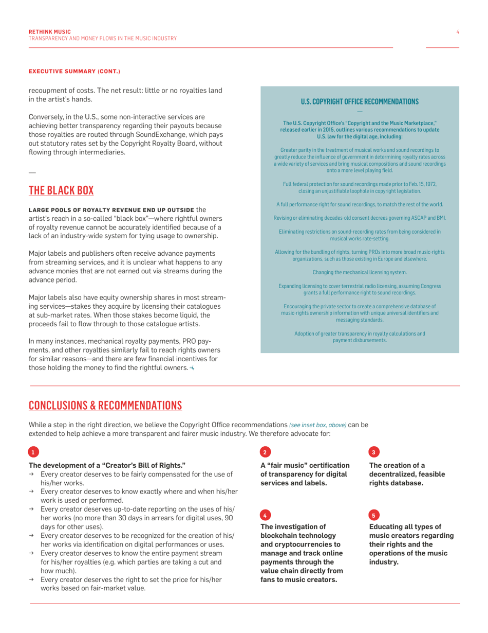 Fair Music: Transparency and Payment Flows in the Music Industry - Recommendations to Increase Transparency, Reduce Friction, and Promote Fairness in the Music Industry - Massachusetts, Page 4