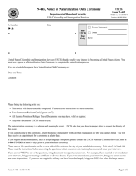 USCIS Form N-445 Notice of Naturalization Oath Ceremony