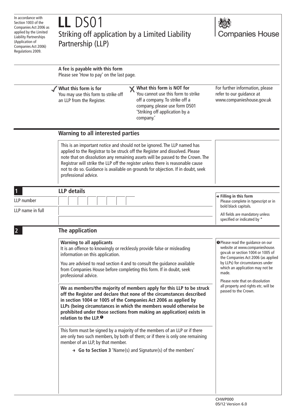 Form LL DS01 Striking off Application by a Limited Liability Partnership (LLP ) - United Kingdom, Page 3