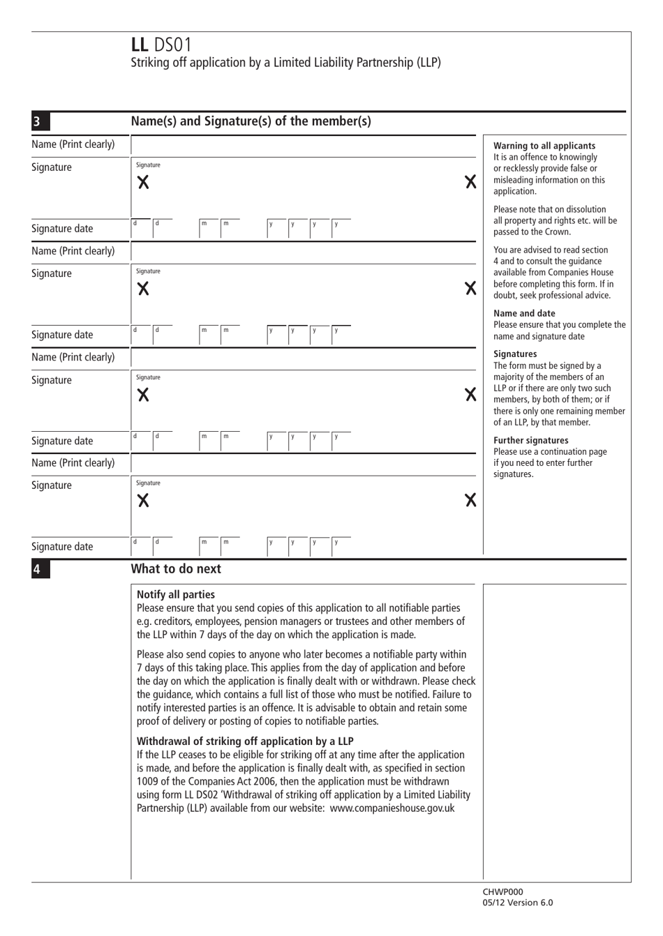 Form LL DS01 Striking off Application by a Limited Liability Partnership (LLP ) - United Kingdom, Page 4