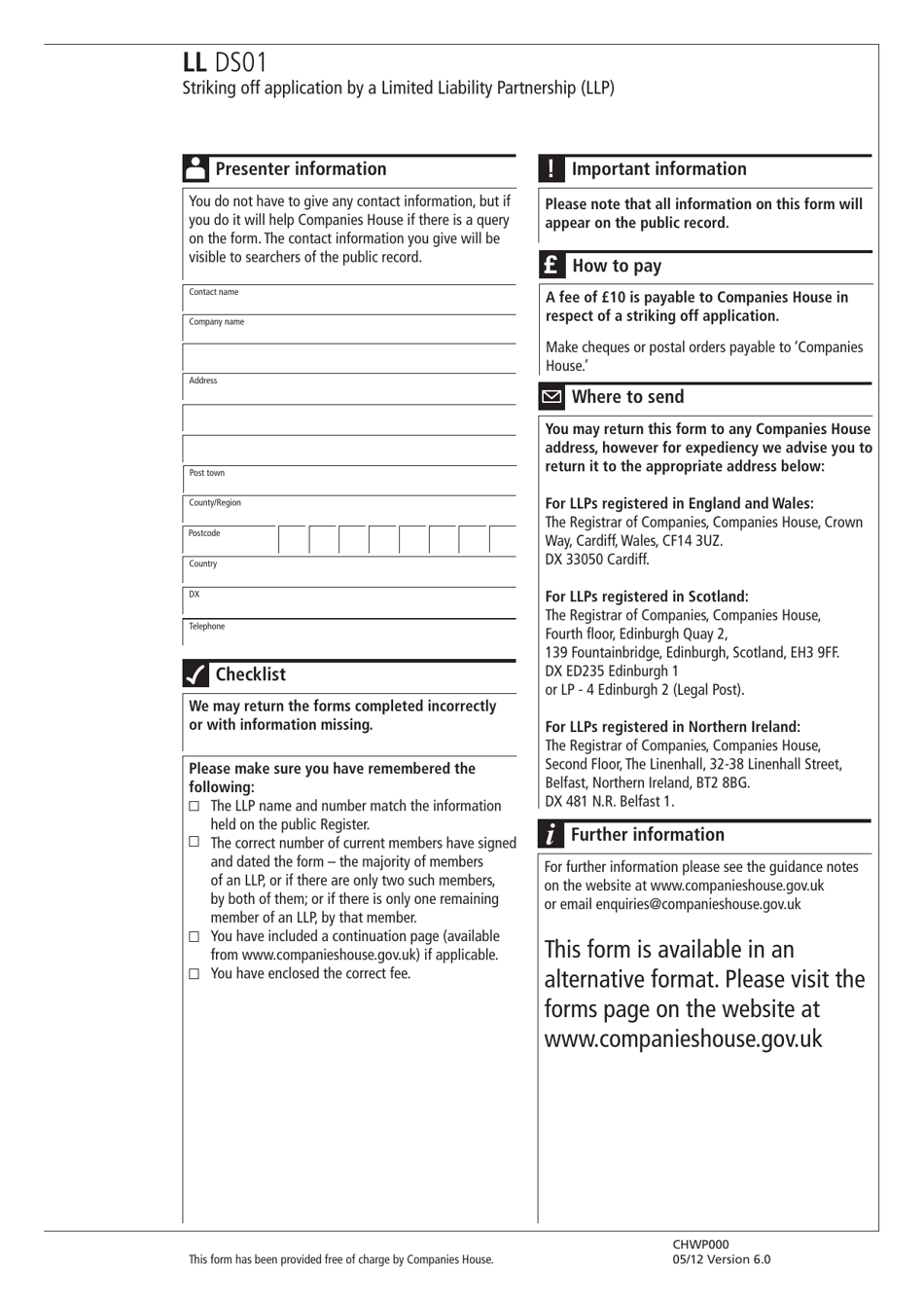 Form LL DS01 Striking off Application by a Limited Liability Partnership (LLP ) - United Kingdom, Page 5