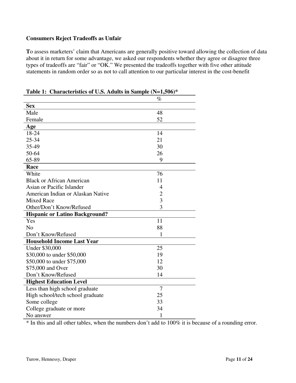 The Tradeoff Fallacy - How Marketers Are Misrepresenting American Consumers and Opening Them up to Exploitation - Josef Turow, Michael Hennessy, Nora Draper - Pennsylvania, Page 11