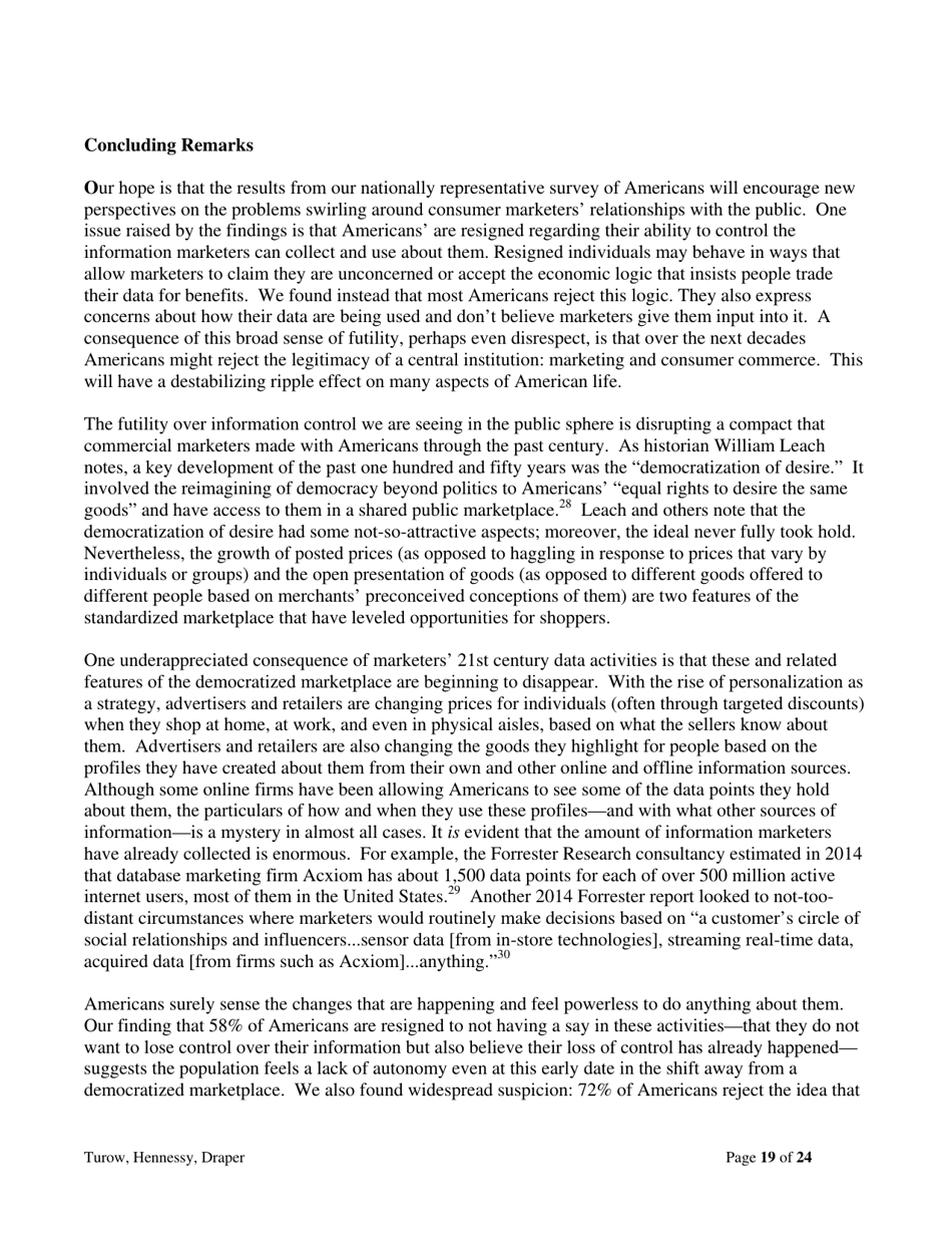 The Tradeoff Fallacy - How Marketers Are Misrepresenting American Consumers and Opening Them up to Exploitation - Josef Turow, Michael Hennessy, Nora Draper - Pennsylvania, Page 19
