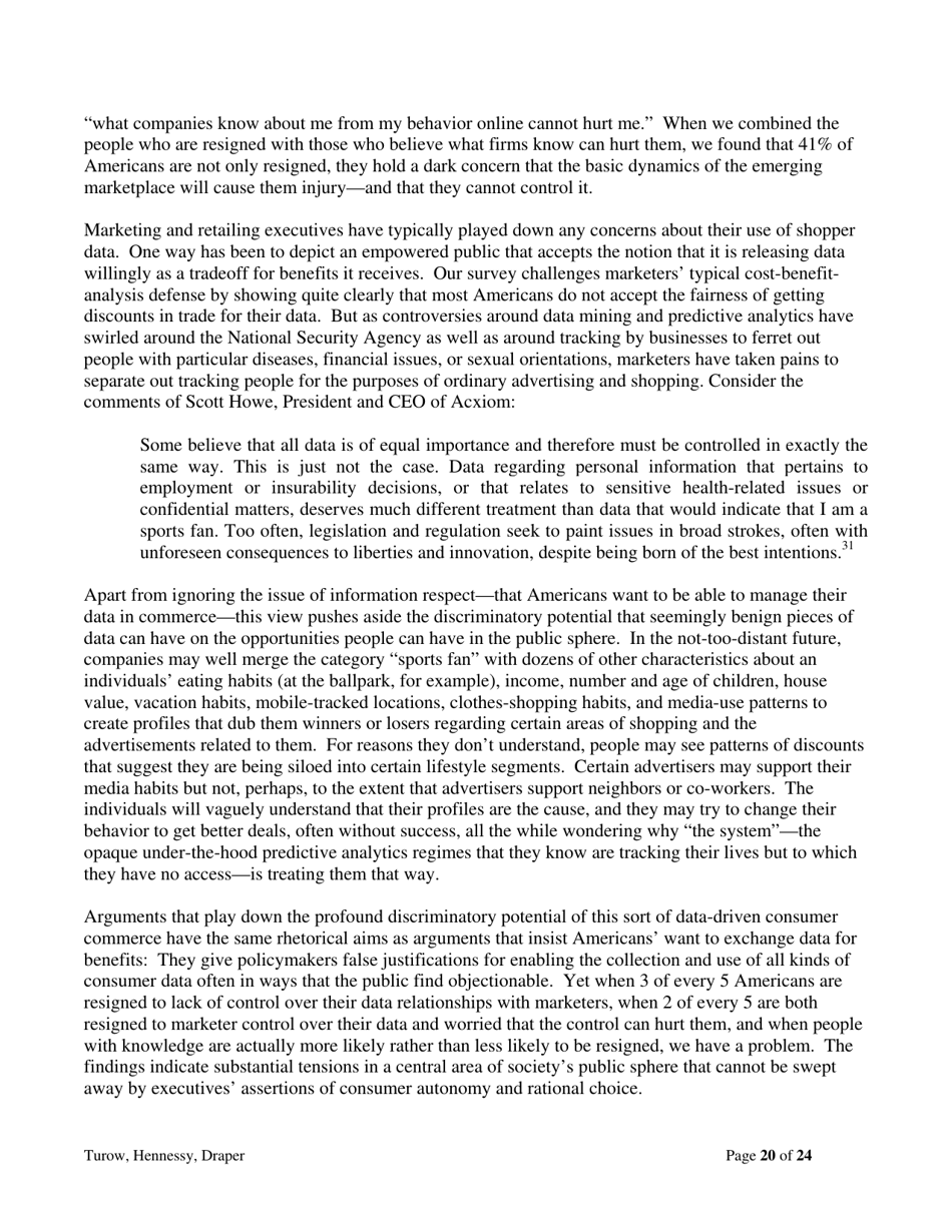 The Tradeoff Fallacy - How Marketers Are Misrepresenting American Consumers and Opening Them up to Exploitation - Josef Turow, Michael Hennessy, Nora Draper - Pennsylvania, Page 20