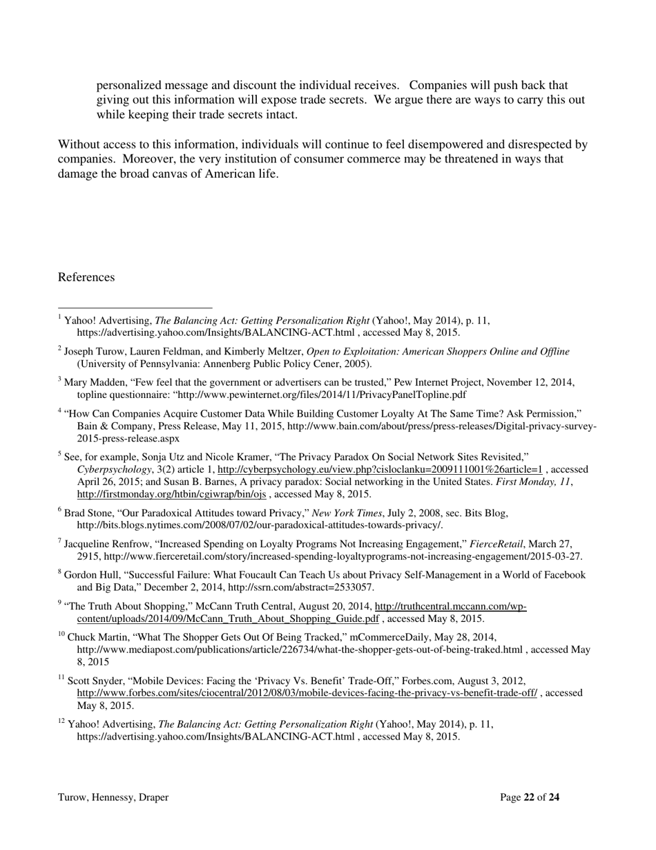 The Tradeoff Fallacy - How Marketers Are Misrepresenting American Consumers and Opening Them up to Exploitation - Josef Turow, Michael Hennessy, Nora Draper - Pennsylvania, Page 22