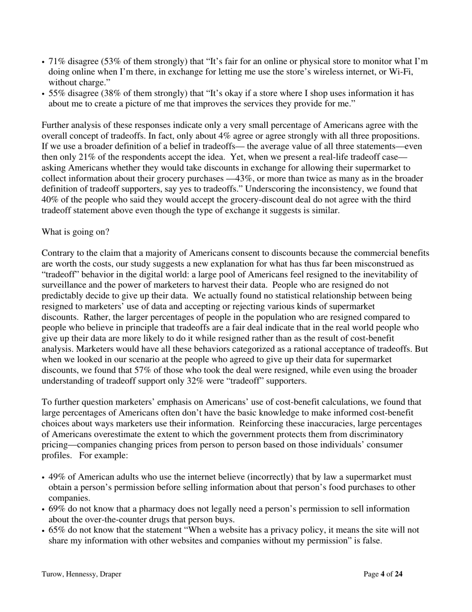 The Tradeoff Fallacy - How Marketers Are Misrepresenting American Consumers and Opening Them up to Exploitation - Josef Turow, Michael Hennessy, Nora Draper - Pennsylvania, Page 4