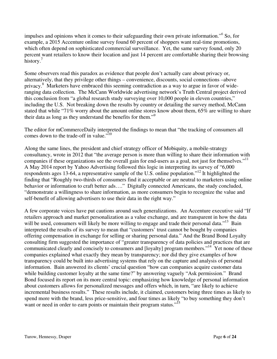 The Tradeoff Fallacy - How Marketers Are Misrepresenting American Consumers and Opening Them up to Exploitation - Josef Turow, Michael Hennessy, Nora Draper - Pennsylvania, Page 6
