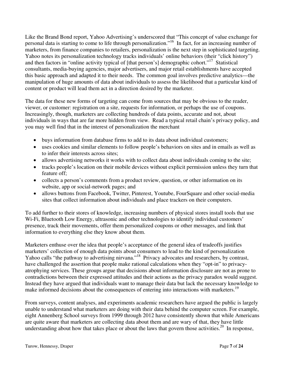 The Tradeoff Fallacy - How Marketers Are Misrepresenting American Consumers and Opening Them up to Exploitation - Josef Turow, Michael Hennessy, Nora Draper - Pennsylvania, Page 7