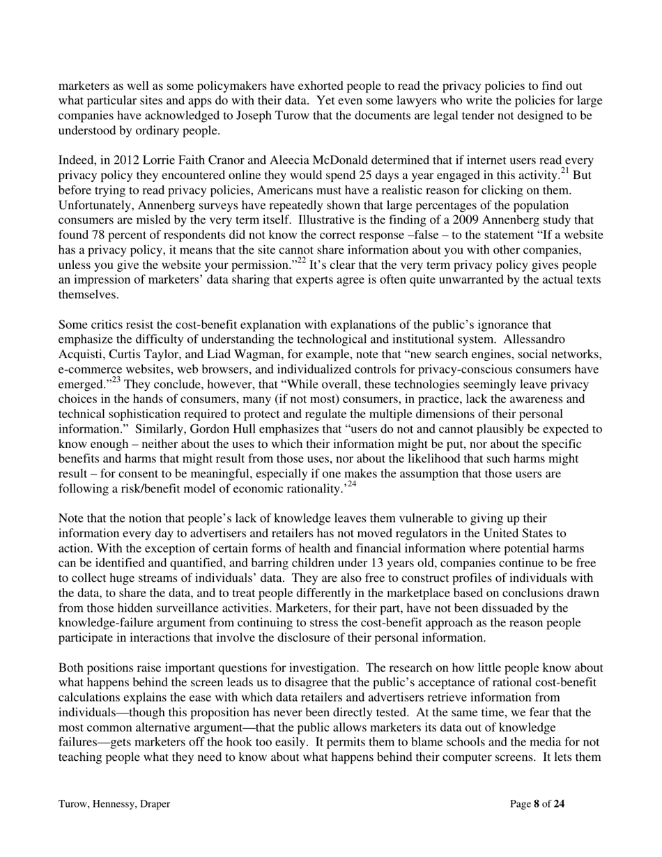 The Tradeoff Fallacy - How Marketers Are Misrepresenting American Consumers and Opening Them up to Exploitation - Josef Turow, Michael Hennessy, Nora Draper - Pennsylvania, Page 8