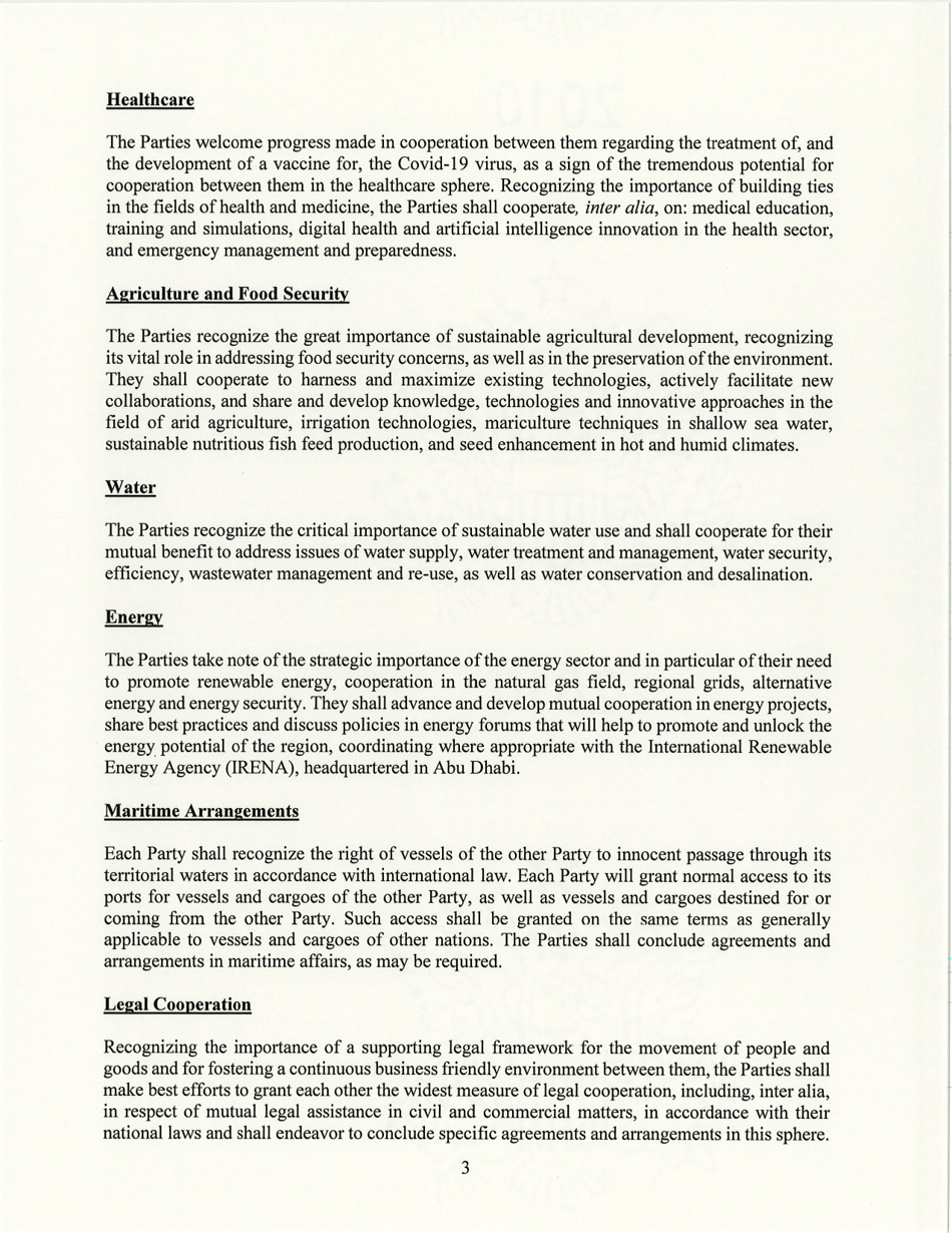 Abraham Accords Peace Agreement: Treaty of Peace, Diplomatic Relations and Full Normalization Between the United Arab Emirates and the State of Israel, Page 7