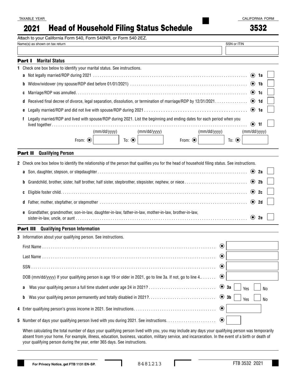 Form 3532 Head of Household Filing Status Schedule - California, Page 1