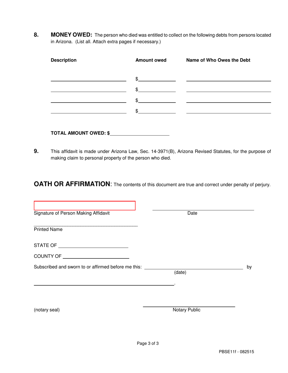 Small Estate Affidavit for Transfer of Property - Arizona, Page 7