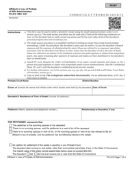 Form PC-212 &quot;Affidavit in Lieu of Probate of Will/Administration&quot; - Connecticut