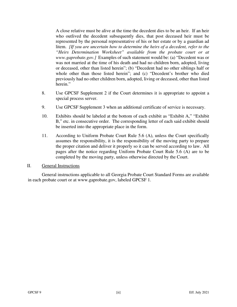 Form GPCSF9 Petition for Order Declaring No Administration Necessary - Georgia (United States), Page 2