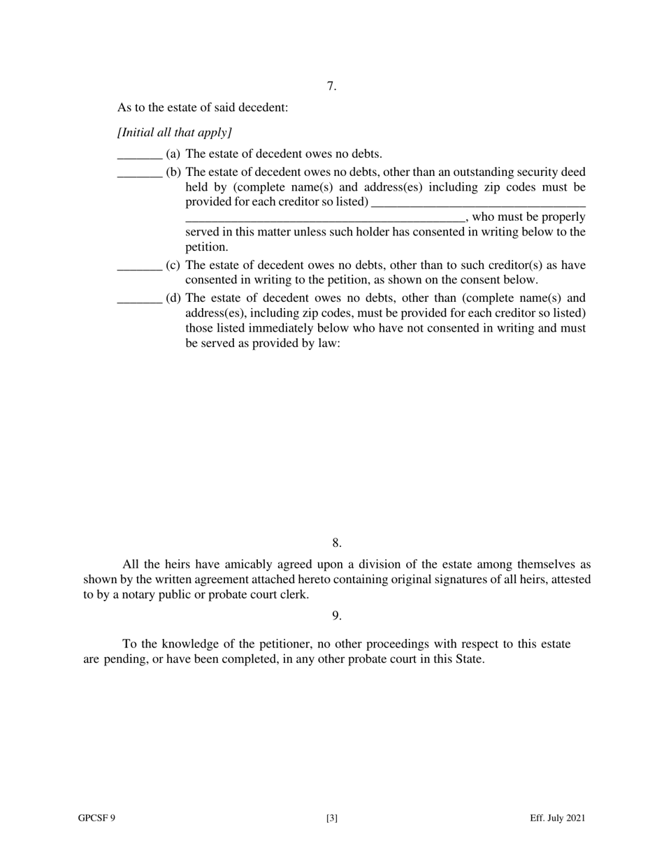 Form GPCSF9 Petition for Order Declaring No Administration Necessary - Georgia (United States), Page 5