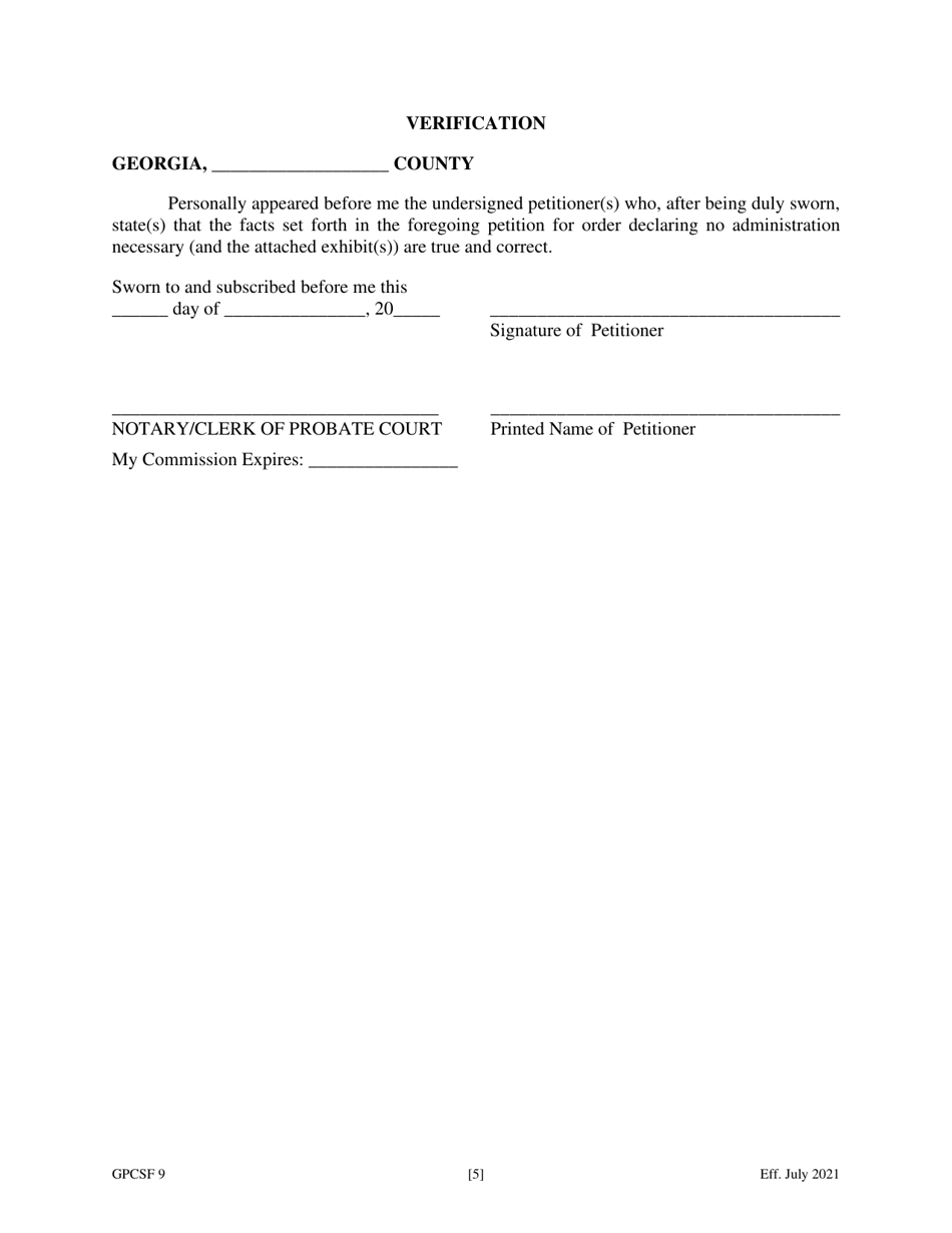 Form GPCSF9 Petition for Order Declaring No Administration Necessary - Georgia (United States), Page 7