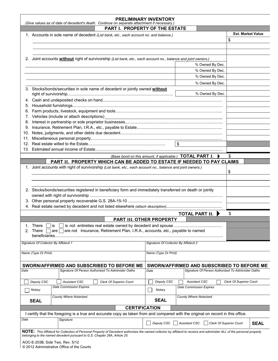 Small Estate Application Forms - North Carolina, Page 3
