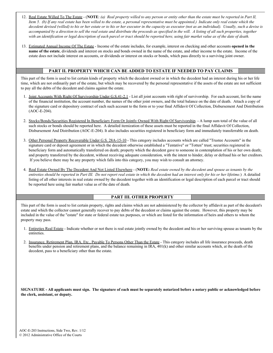 Small Estate Application Forms - North Carolina, Page 5