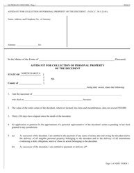 Form 1 &quot;Affidavit for Collection of Personal Property of the Decedent&quot; - North Dakota