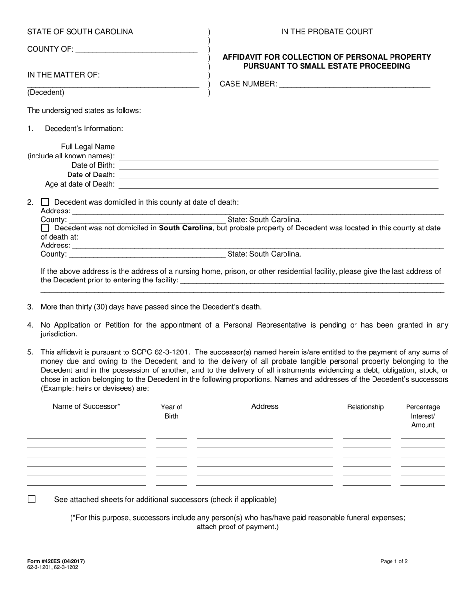 Form 420ES - Fill Out, Sign Online and Download Fillable PDF, South ...