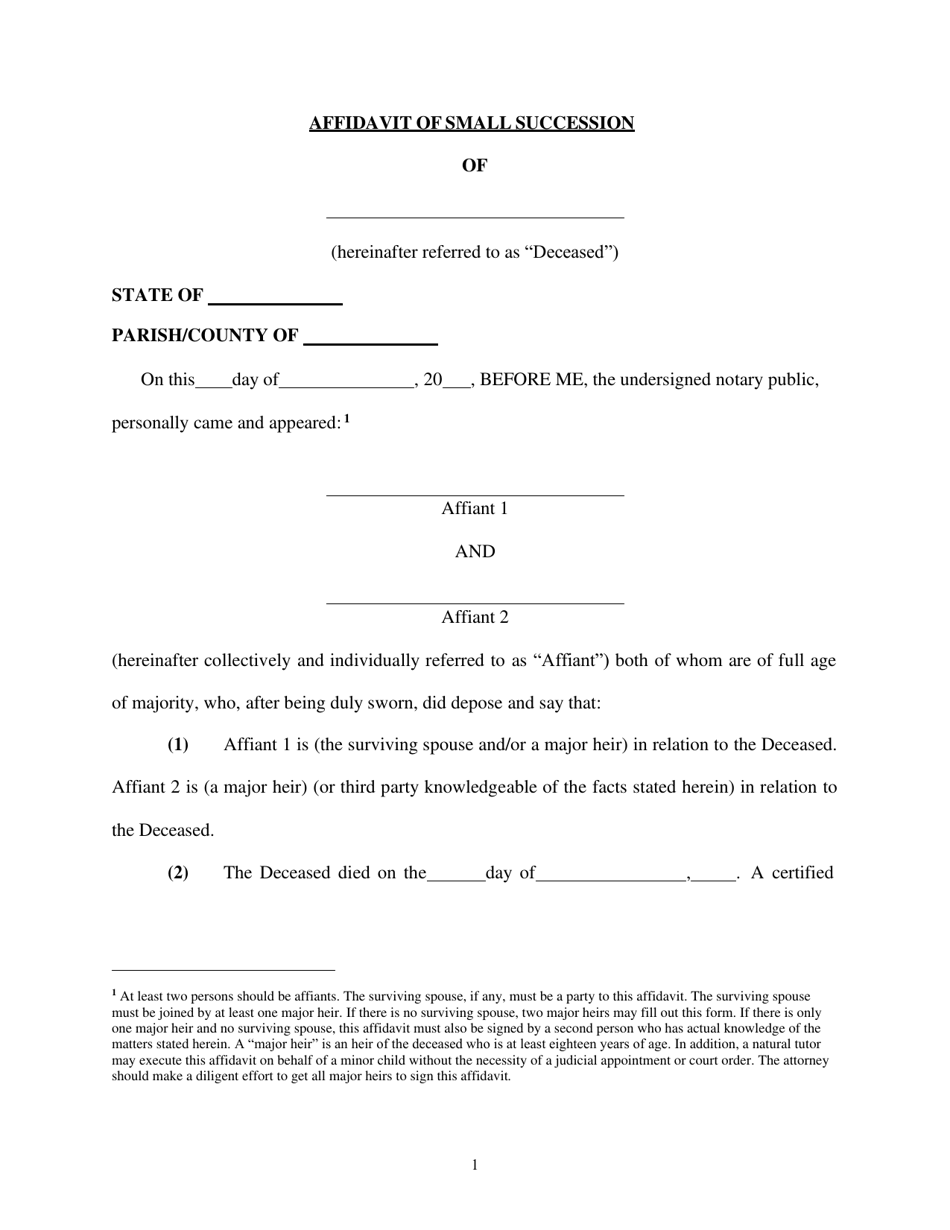 Louisiana Affidavit of Small Succession - Fill Out, Sign Online and ...