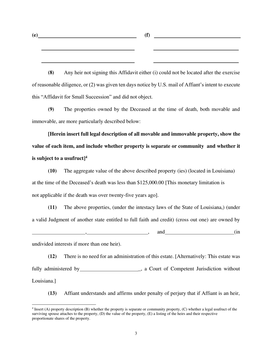 Louisiana Affidavit of Small Succession - Fill Out, Sign Online and ...