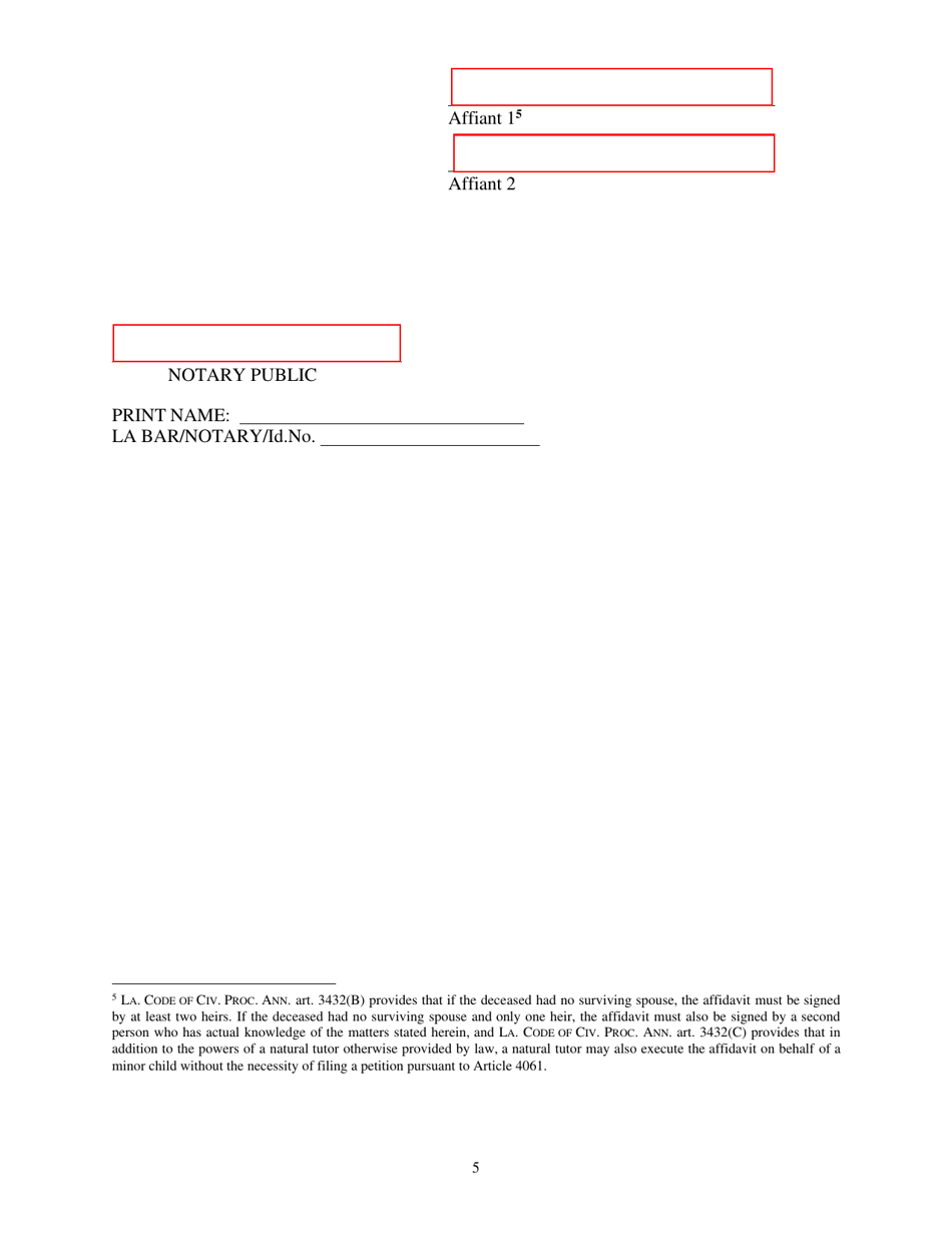 Affidavit of Small Succession - Louisiana, Page 5