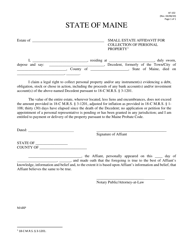 Form AF-102 &quot;Small Estate Affidavit for Collection of Personal Property&quot; - Maine