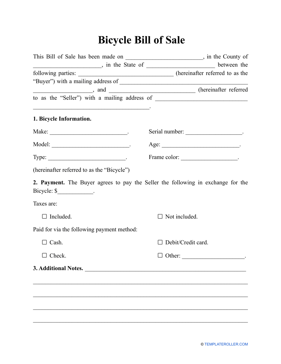 Bicycle Bill of Sale Template, Page 1