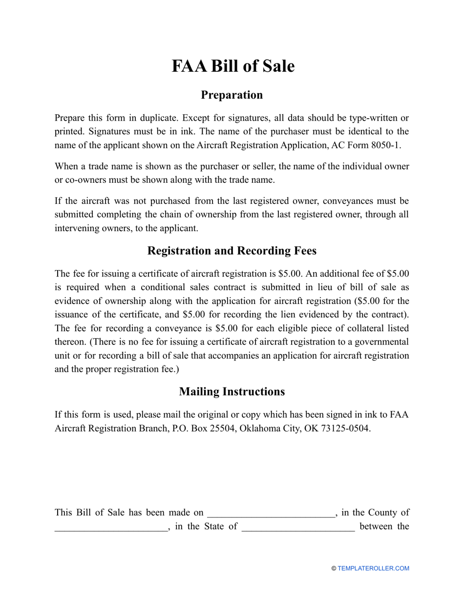 FAA Bill of Sale Template, Page 1