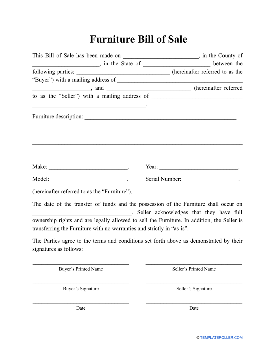 Furniture Bill of Sale Template, Page 1