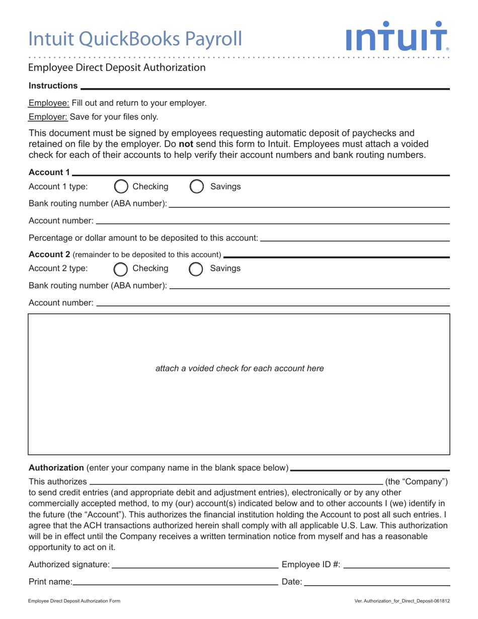 Intuit Direct Deposit Form Fill Out, Sign Online and Download PDF