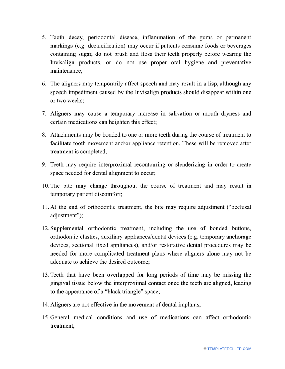 Invisalign Consent Form, Page 3