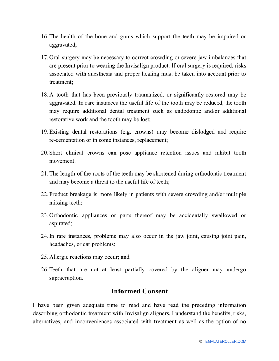 Invisalign Consent Form, Page 4