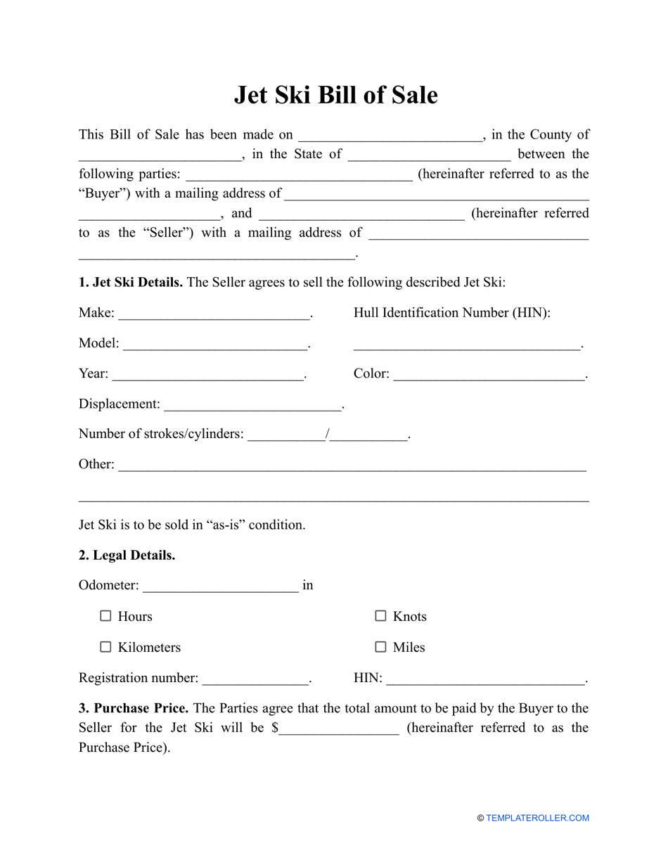 Jet Ski Bill Of Sale Template Fill Out Sign Online And Download PDF Templateroller