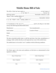 &quot;Mobile Home Bill of Sale Template&quot;