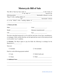 Document preview: Motorcycle Bill of Sale Template