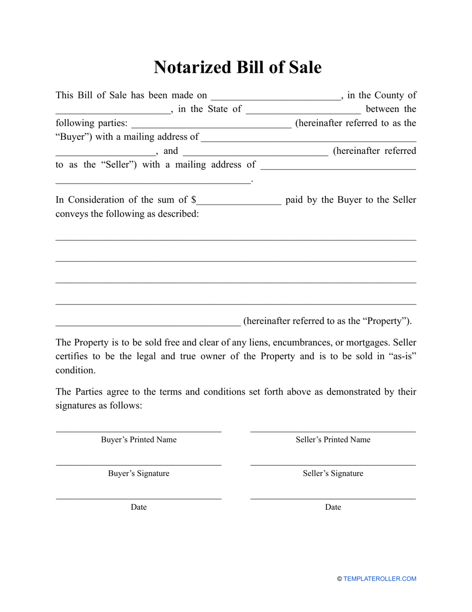 Notarized Bill Of Sale Template Fill Out Sign Online And Download 