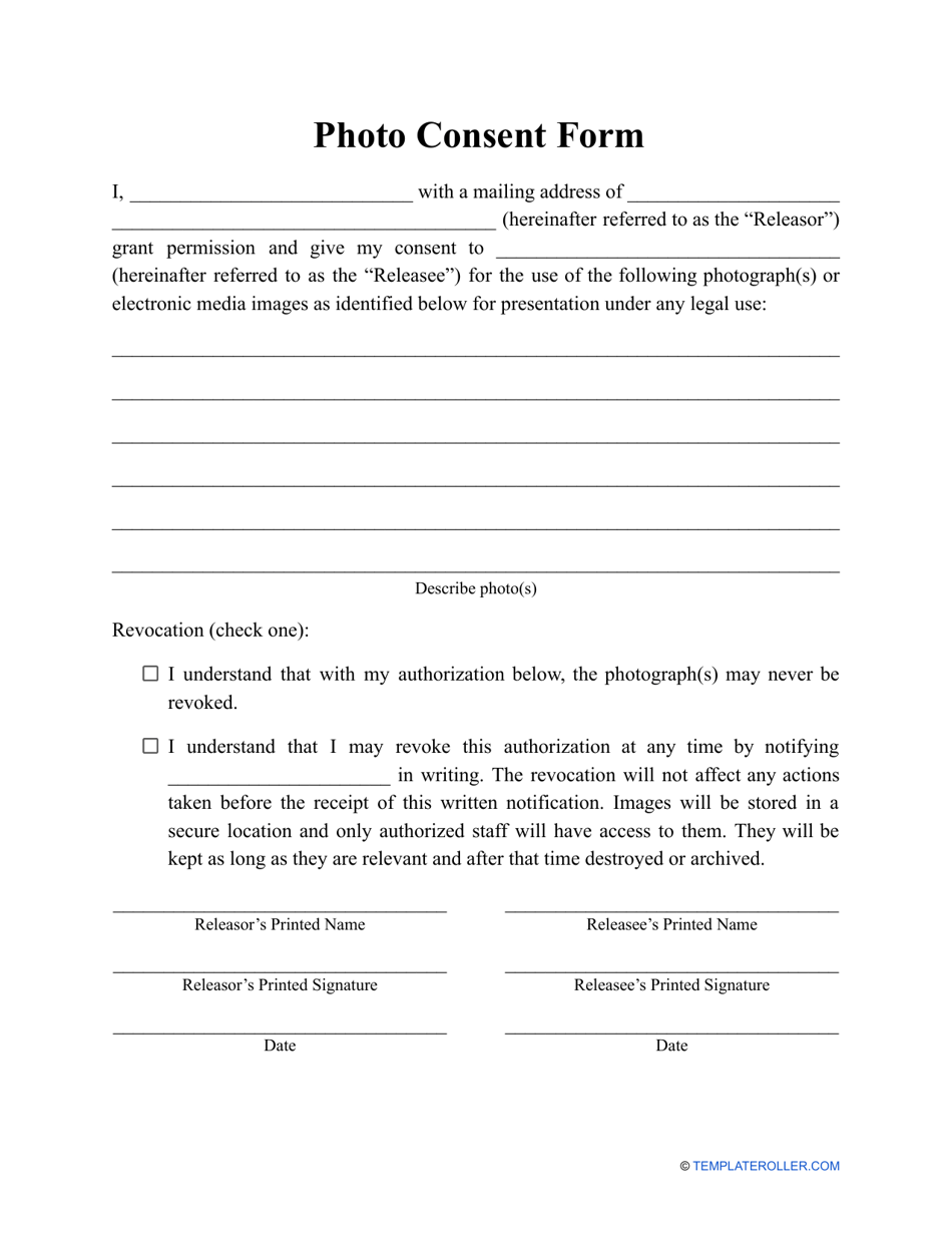 Photo Consent Form, Page 1