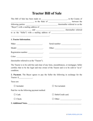 Document preview: Tractor Bill of Sale Template