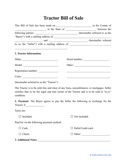 Tractor Bill of Sale Template Download Pdf