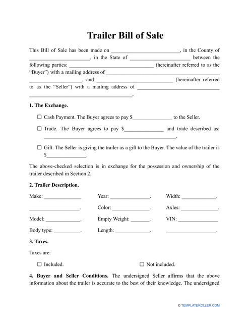 Trailer Bill Of Sale Template Fill Out Sign Online And Download Pdf