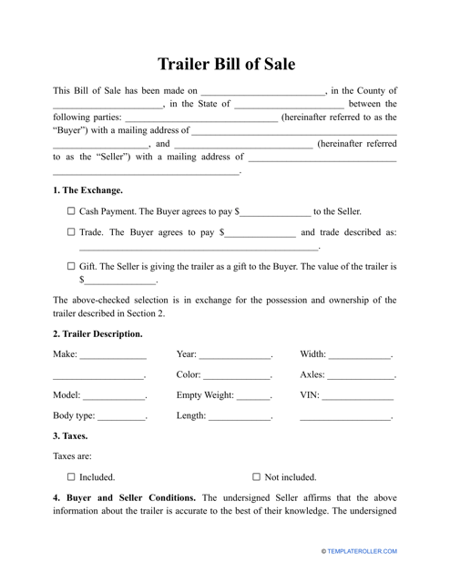 Trailer Bill of Sale Template Download Pdf