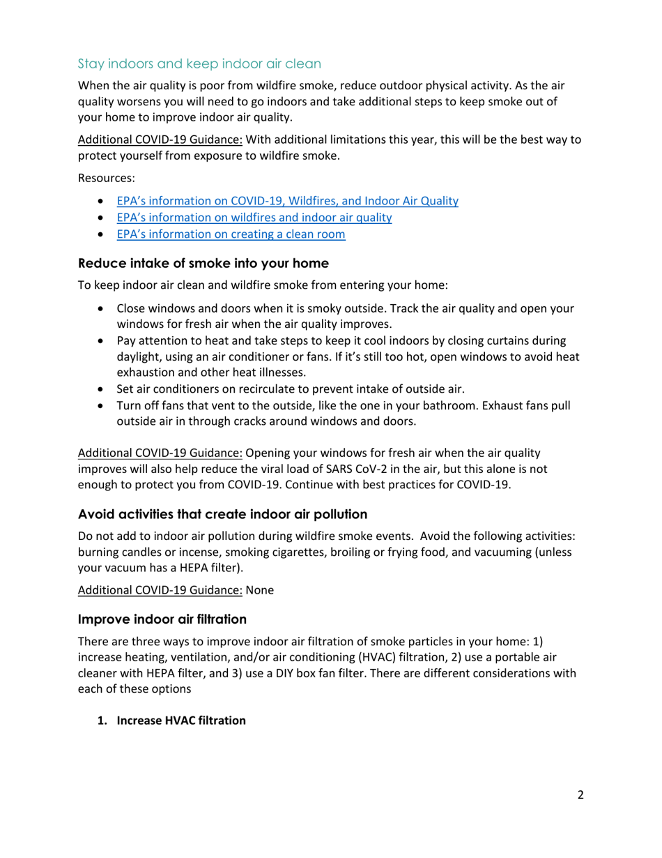 Recommendations for Wildfire Smoke and Covid-19 During the 2020 Wildfire Season - Washington, Page 2